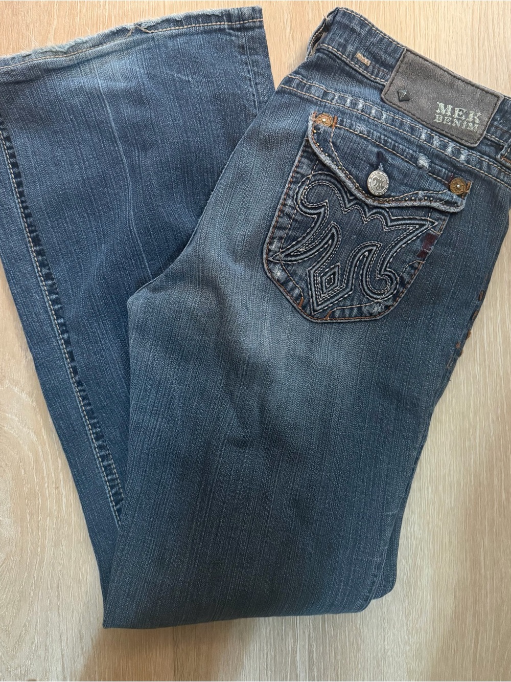 MEK Dark Blue Bootcut Jeans with Embroidered Back Pocket